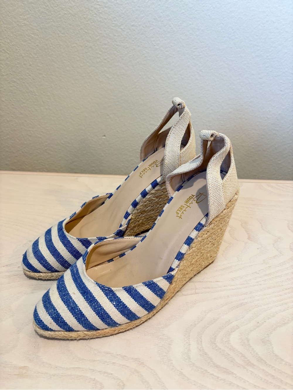 Respect Blue Striped Espadrille Wedge Sandals - Blue 36